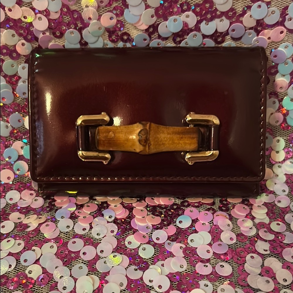 Elegant Gucci Burgundy key holder with Bamboo Accent